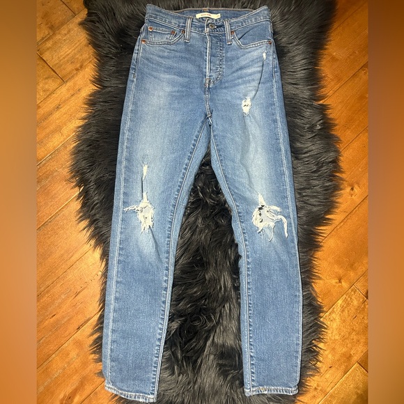 Levi’s Wedgie Fit Skinny Jeans Classic Blue Distressed Jeans Size 25 - Picture 3 of 5